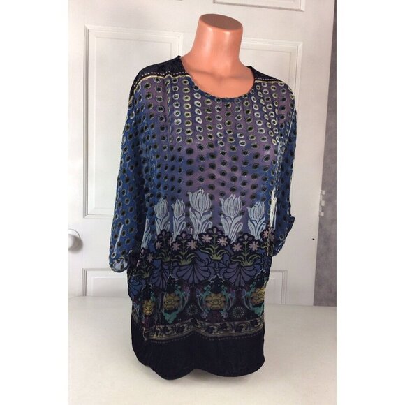 Zara Velvet Blouse Burnout Top Womens Medium - Picture 1 of 4